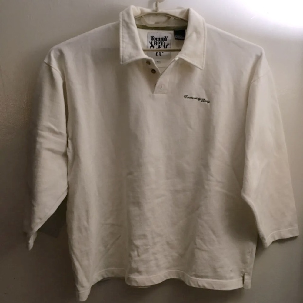 Tommy Boy Records Mens Long Sleeve Embroidered Polo Shirt Size Extra Large Ivory
